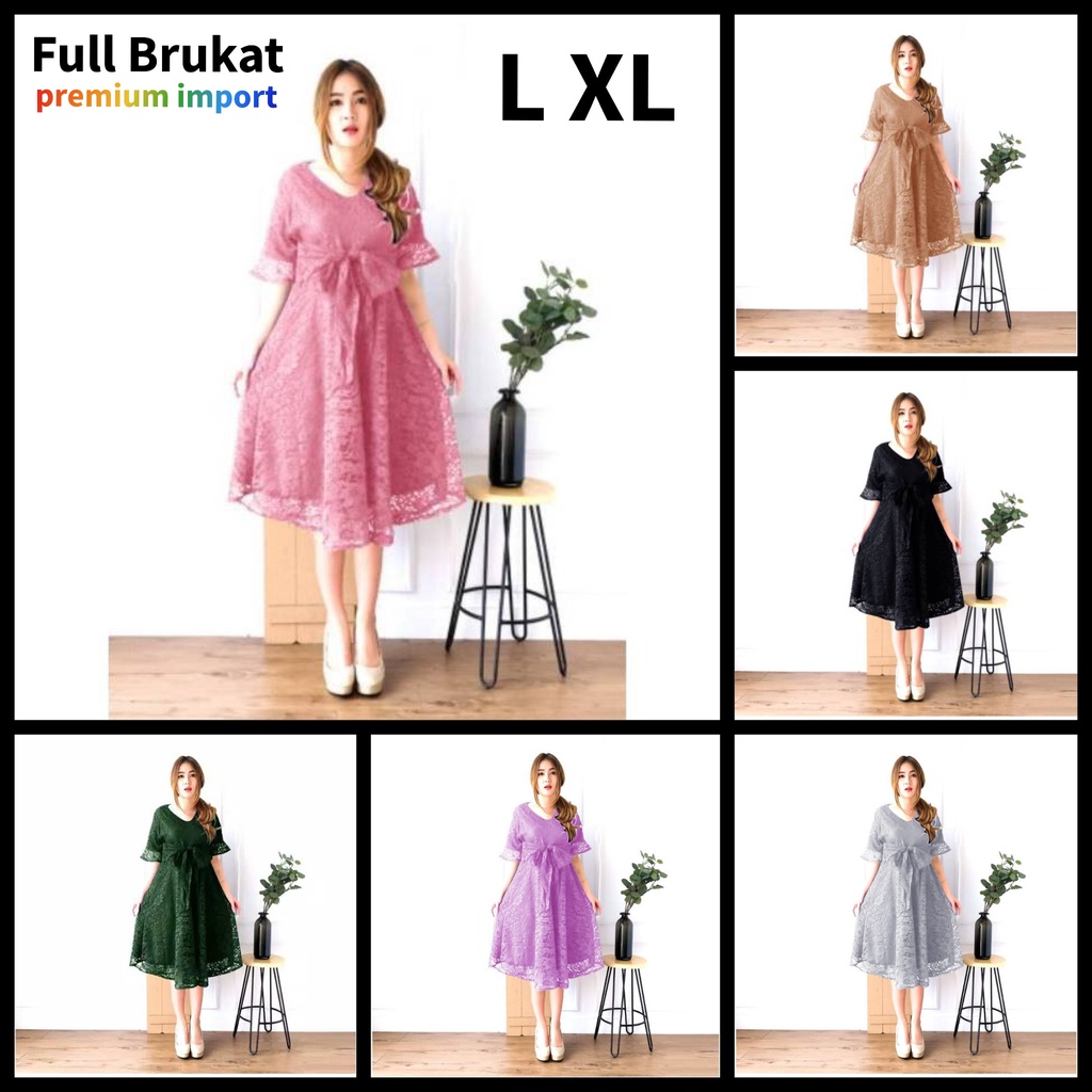JESSIE- DRESS IMPORT PESTA  L XL FULL BRUKAT PREMIUM BAJU KONDANGAN WANITA PEREMPUAN CEWE KEKINIAN B