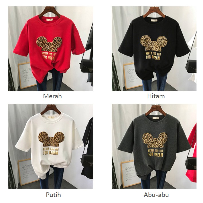 Kaos Wanita Fashion Kaos Longgar Lengan Pendek Kaos Motif Mickey Mouse Kaos Korean Style Berkualitas