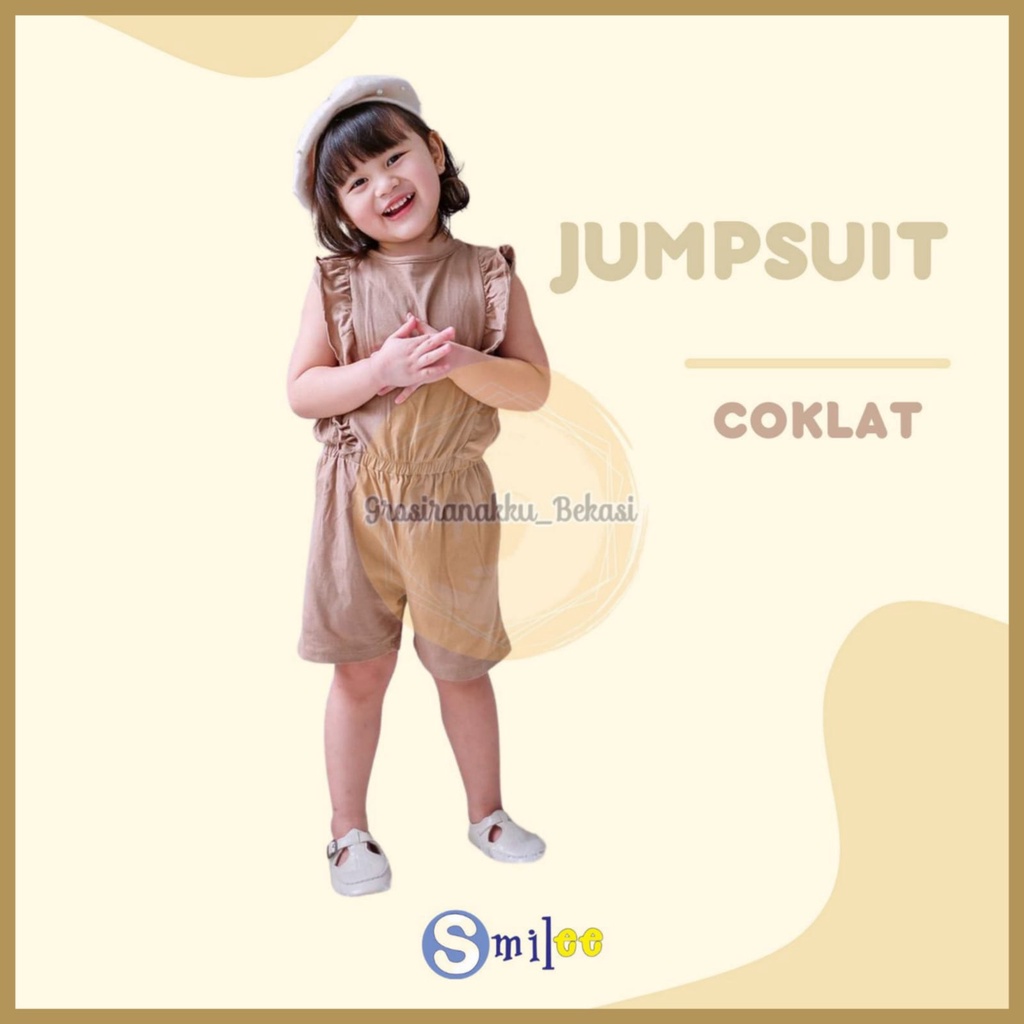 Jumpsuit Anak Smilee Nada Polos Warna Coklat Size 1-5Tahun