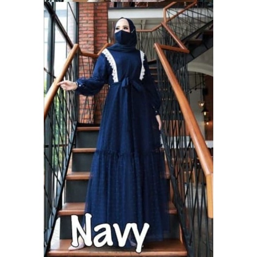 [A.F]Tiara Maxi Dress tile Polka Gamis pesta  Drea Busui Fashion terlaris Baju Dres wanita Gamis Kondangan Muslim Wedding Dres Wanita Remaja Mewah Model Terbaru Kekinian Murah Bisa Cod-Navy