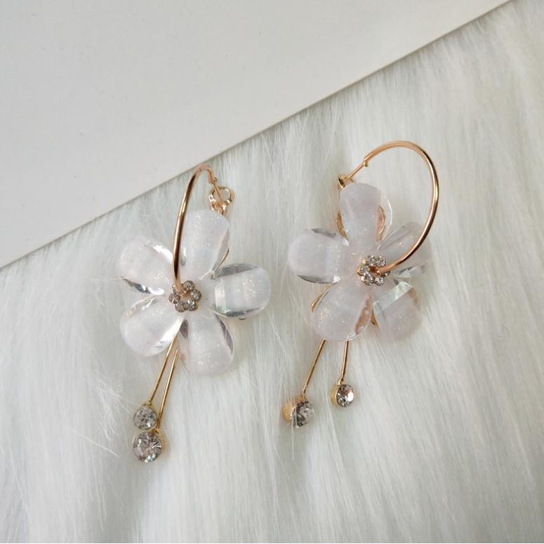Bayar Di Tempat Korean Pendant Flower Crystal Hoop Circle Hook Earrings Fashion Women Anting Studs-4