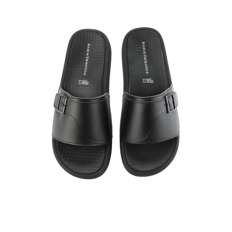 SANDAL SLIDE KULIT ANDRE VALENTINO PRIA ORIGINAL CASUAL HITAM AVM23