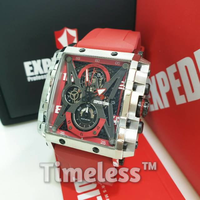 Jam tangan pria Expedition E 6757 M Silver Red