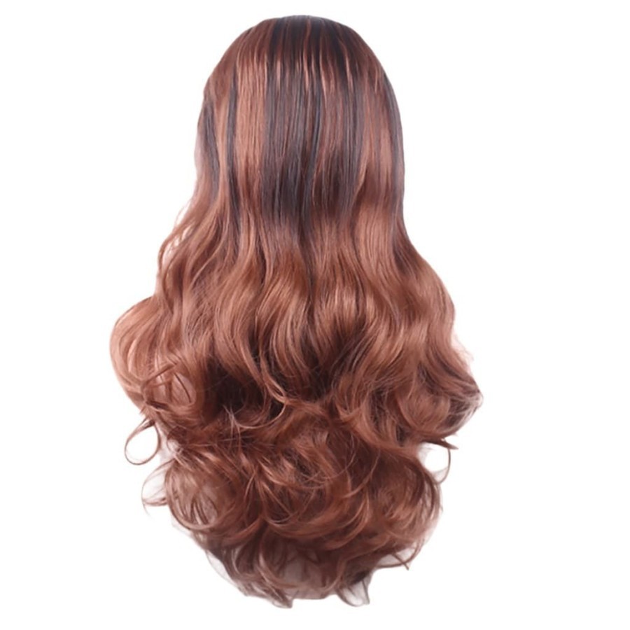 Wig blonde brown black wavy rambut palsu gelombang panjang