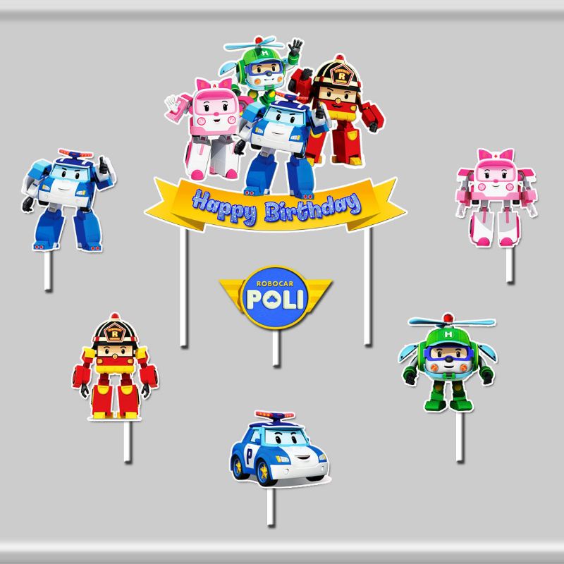 Cake topper robocar poli happy birthday