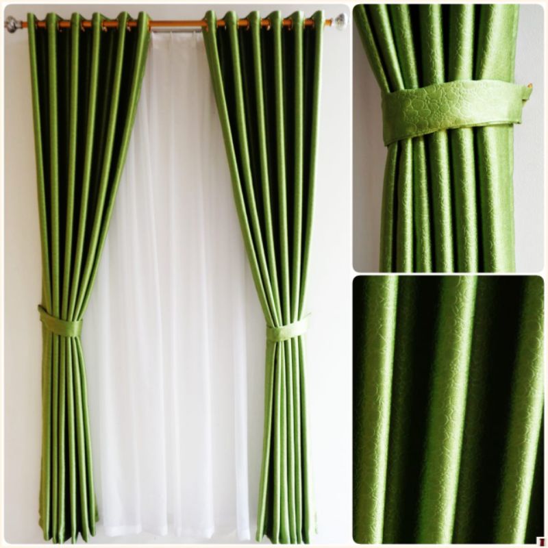 Gorden polos blackout hijau/gorden jendela pendek/Gorden jendela kamar tidur/Gorden polos hijau/Gord