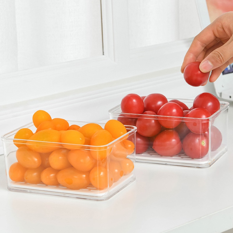 Kitchen Transparent ABS Plastic Food Sealed Storage Box / Refrigerator Vegetables Fruits Meat Fresh-Keeping Container with Lid Drain