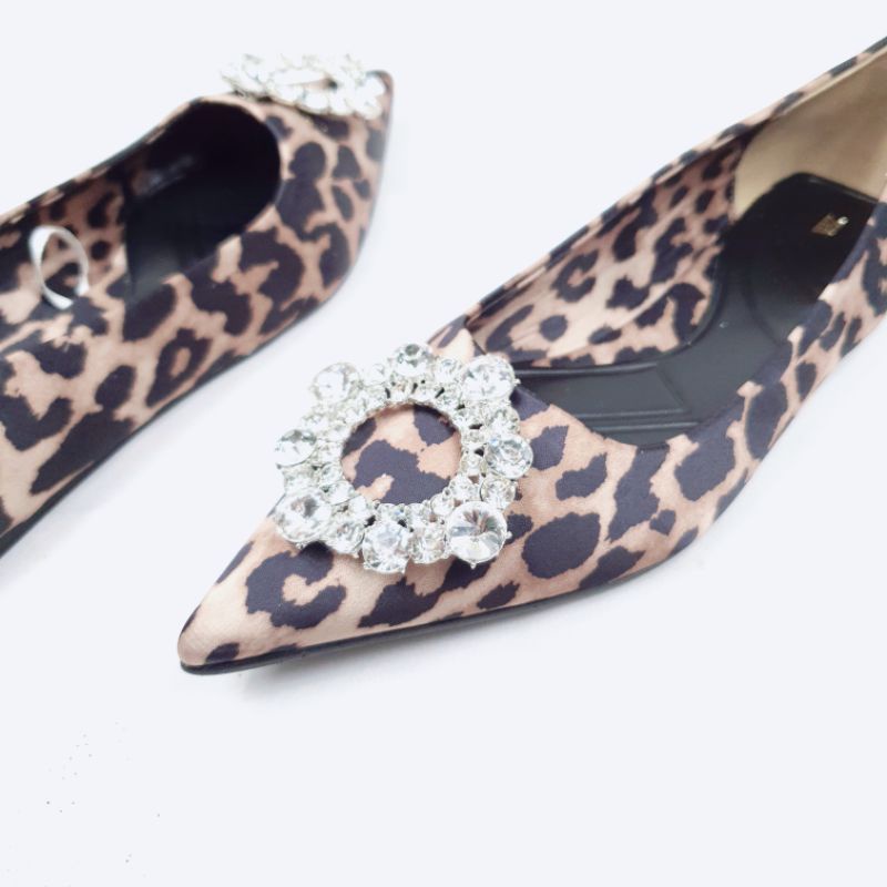 ZR Shimmery with Leopard Print Flat Shoes