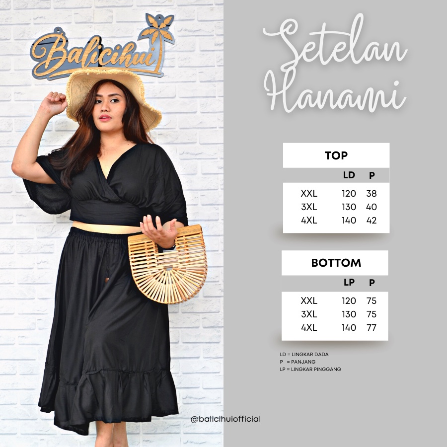 Balicihui Setelan Hanami Set Crop Top Jumbo Big Size Plus Size Half Shirt Cutoff Shirt Bali