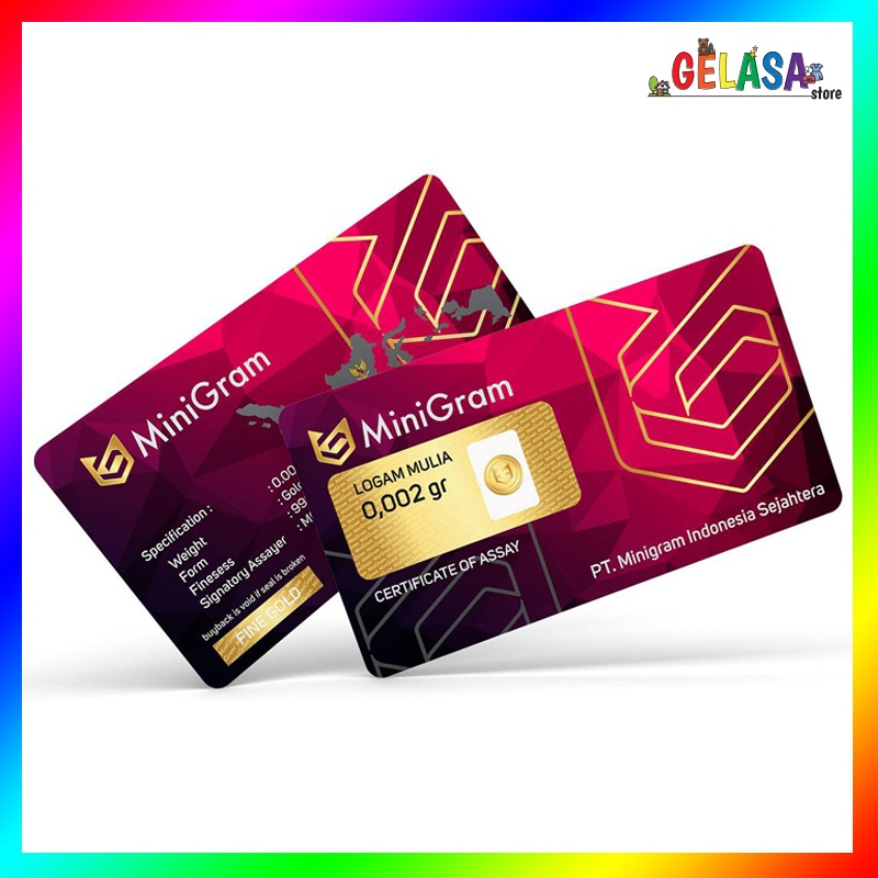 Gelasa Distributor Agen Resmi MINIGRAM Logam Mulia Emas Murni 24k Sertifikat Resmi 0.002 gram