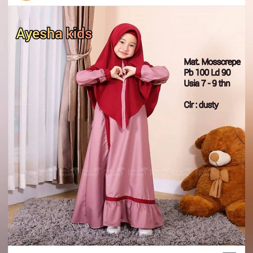 AYESHA SYARI KIDS Bahan Kain MANGGO CREPE APLIKASI TILE All Size USIA 7 - 9 TAHUN DAPAT GAMIS ANAK (