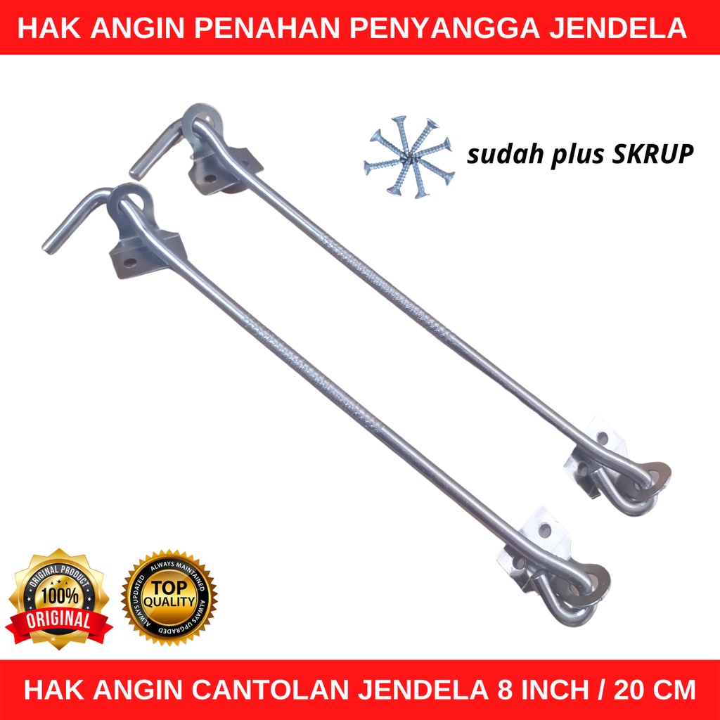 Hak Angin Jendela Stainless Penyangga Penahan Jendela Rumah 8&quot; Inch Hak Angin Proyek Cantolan Jendela Window Hook Kunci Cengkal Jendela Bundar Panjang 20cm Chrome YSK