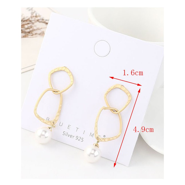 LRC Anting Tusuk Fashion 14k Gold Hollow Pearl Geometry Earrings Y63110