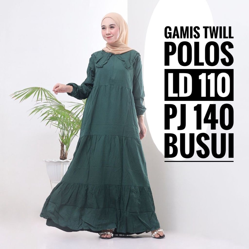 Dress Gamis Polos Abaya Wanita Lengan Panjang Twill Ori Pekalongan Syari Raya Lebaran Kekinian Terba
