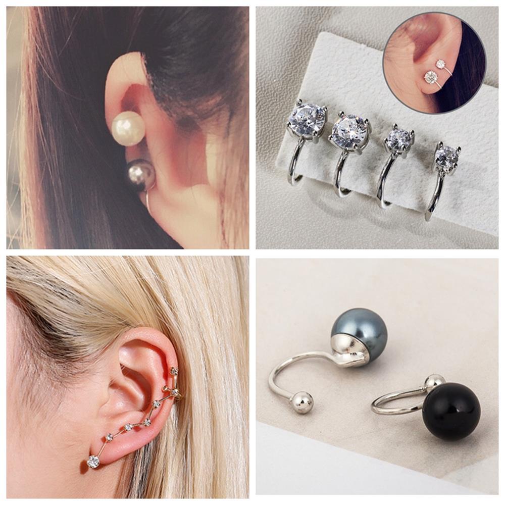 Lily 1/2Pcs Zirkon Manset Telinga 6mm 4mm Wanita Pria Perhiasan Tanpa Tindik Non Piercing