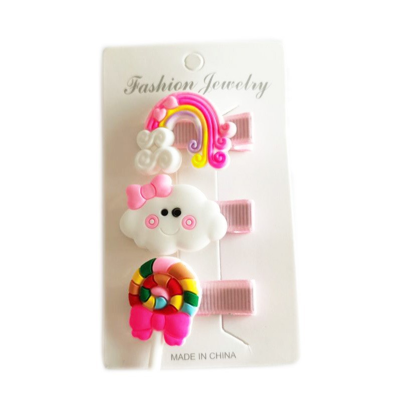 BOSJKT394 Jepitan Rambut 1 Set Isi 3pcs Hair Clip Rainbow Lollipop / Aksesoris Rambut Pelangi Anak