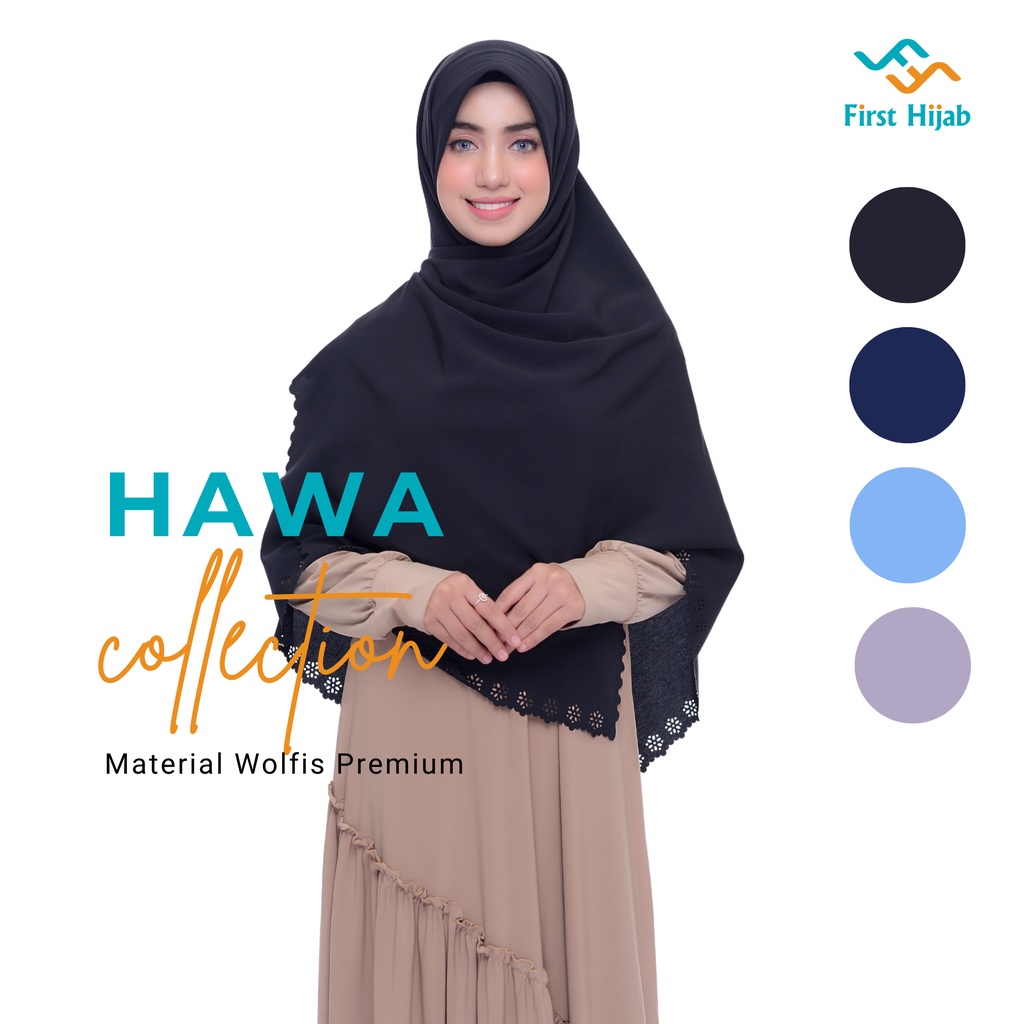 Kerudung Segiempat Polos Premium Tepi Laser Cut Jilbab Segi Empat Syari Wolfis 130x130 Model Hawa by