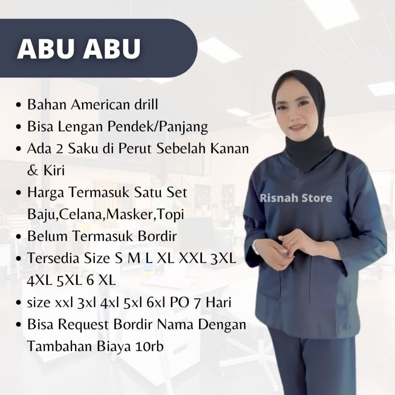 Baju Ok Lengan Panjang Wanita Pria Size Standar S M L XL Baju Perawat Oka Warna Coklat Tua Navy Peac