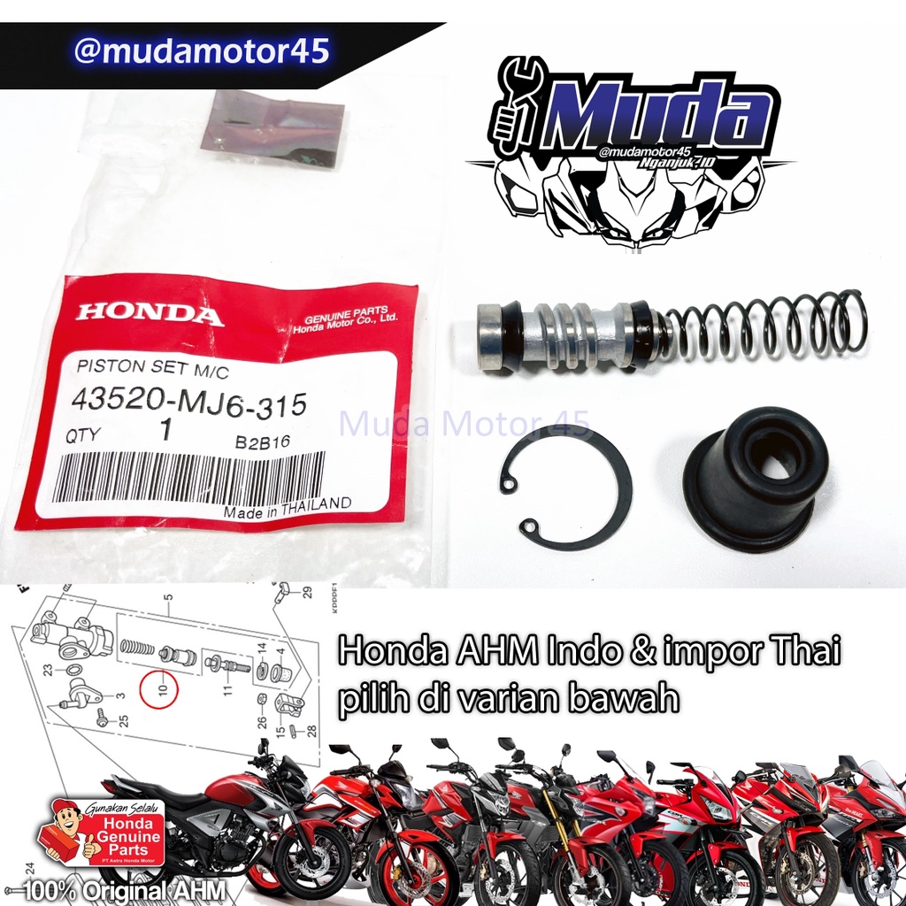 MASTER REM BELAKANG CB150R CBR150R CB150X CRF150L SONIC SUPRA GTR  PISTON SET 43520-MJ6-316 43520MJ6