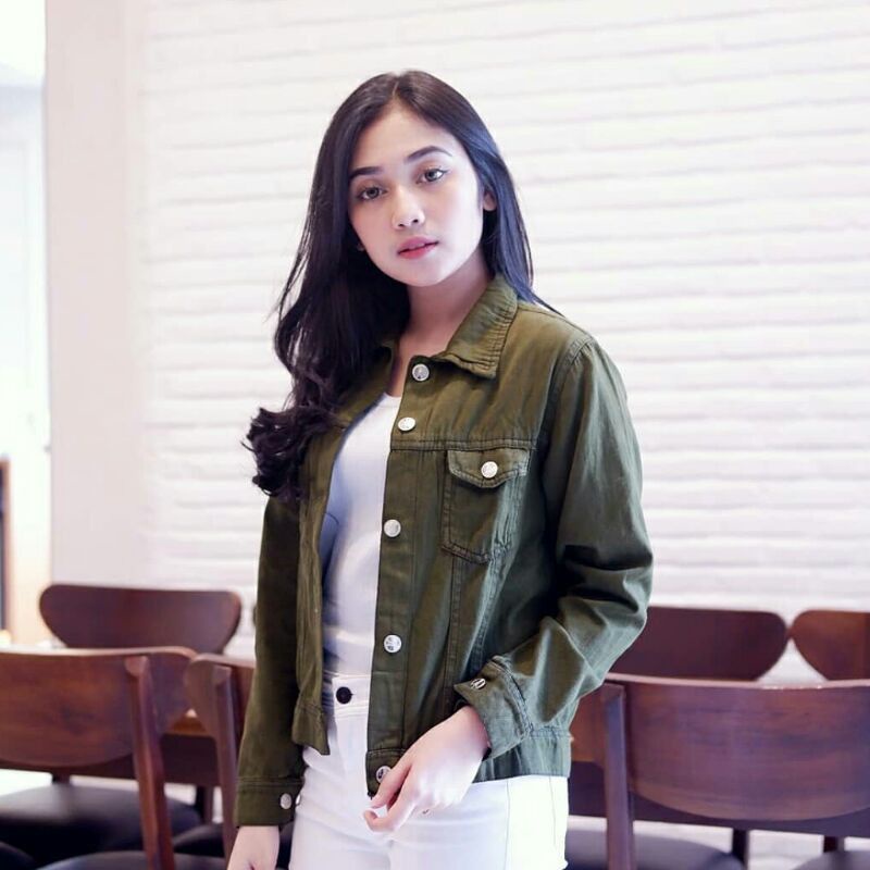 JAKET BIONDY DENIM JEANS WANITA JINS JAKET CEWEK CEWE MURAH TERBARU JAKET CROP-Army