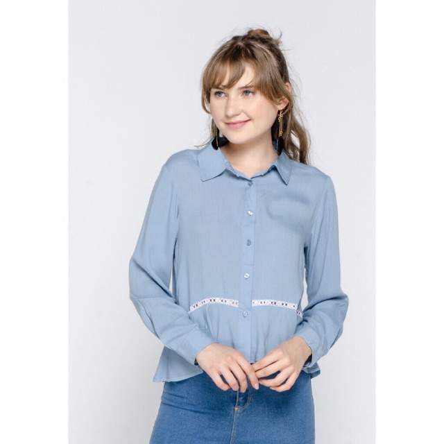 Colorbox basic shirt blue kemeja kerah biru pakaian wanita preloved