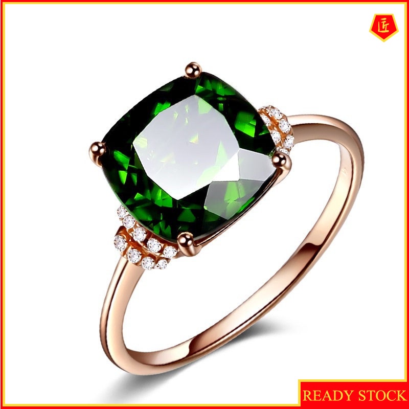 [Ready Stock]18K Rose Gold Green Gemstone Ring for Women Fashion Special-Interest