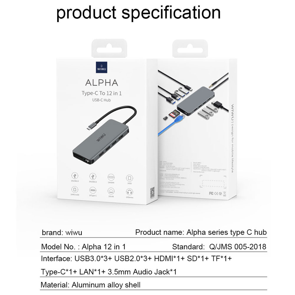 Wiwu 12 In 1 Hub Adapter Usb Tipe-C Multifungsi Untuk Windows Macbook Vga / Rj45