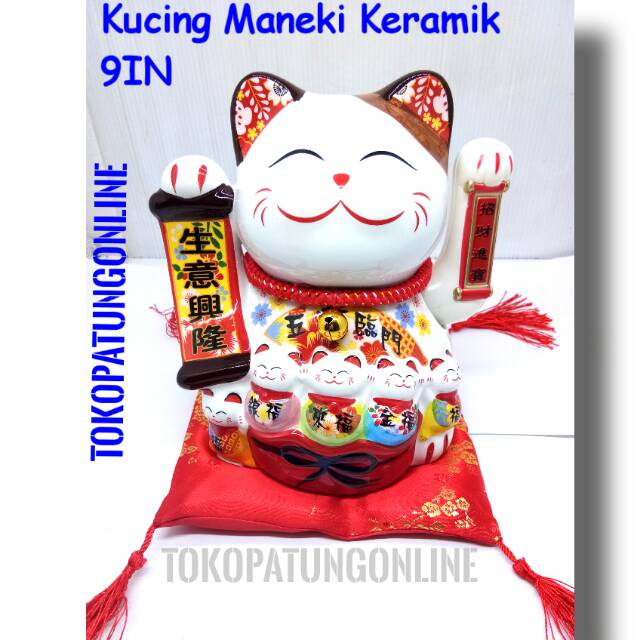 Kucing Maneki Keramik tulisan 9IN