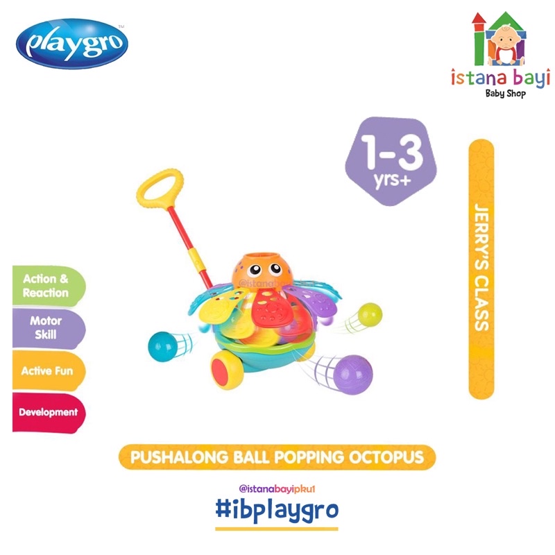 Playgro Pushalong Ball Popping Octopus - Mainan Bayi