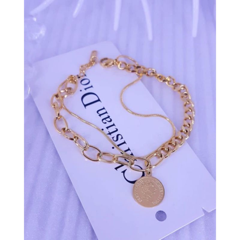 Gelang tangan rantai coin 2layer tittanium