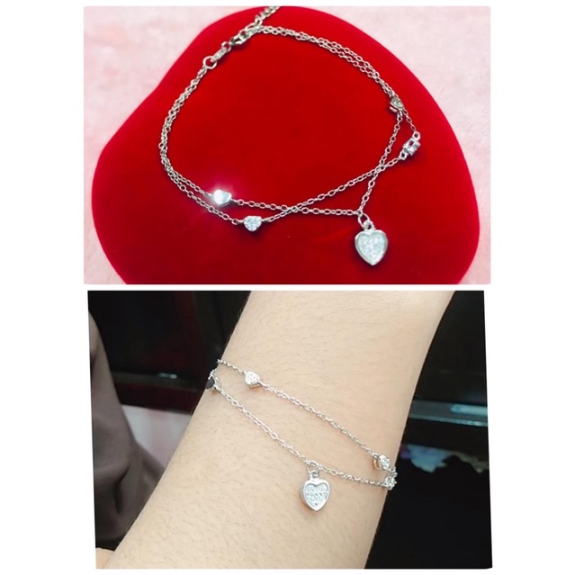 GELANG TANGAN MAINAN PERMAT PERAK925/PERHIASAN PERAK925 LAPIS EMAS PUTIH ASLI/GT363