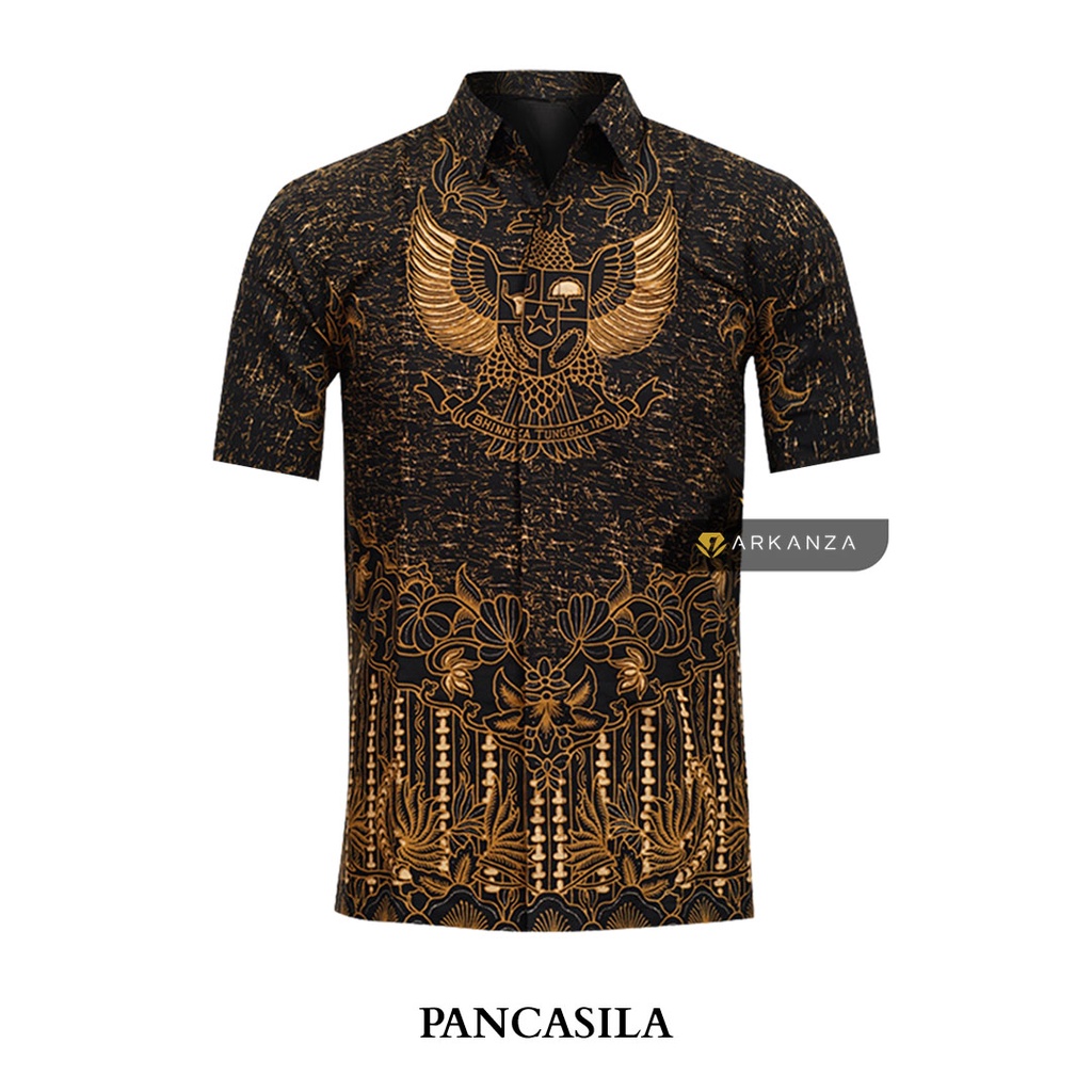 BATIK ARKANZA Motif PANCASILA Hem Atasan Kemeja Baju Batik Pria Cowok Laki Laki Slimfit Full Lapis Furing Lengan Panjang Lengan Pendek Original Asli