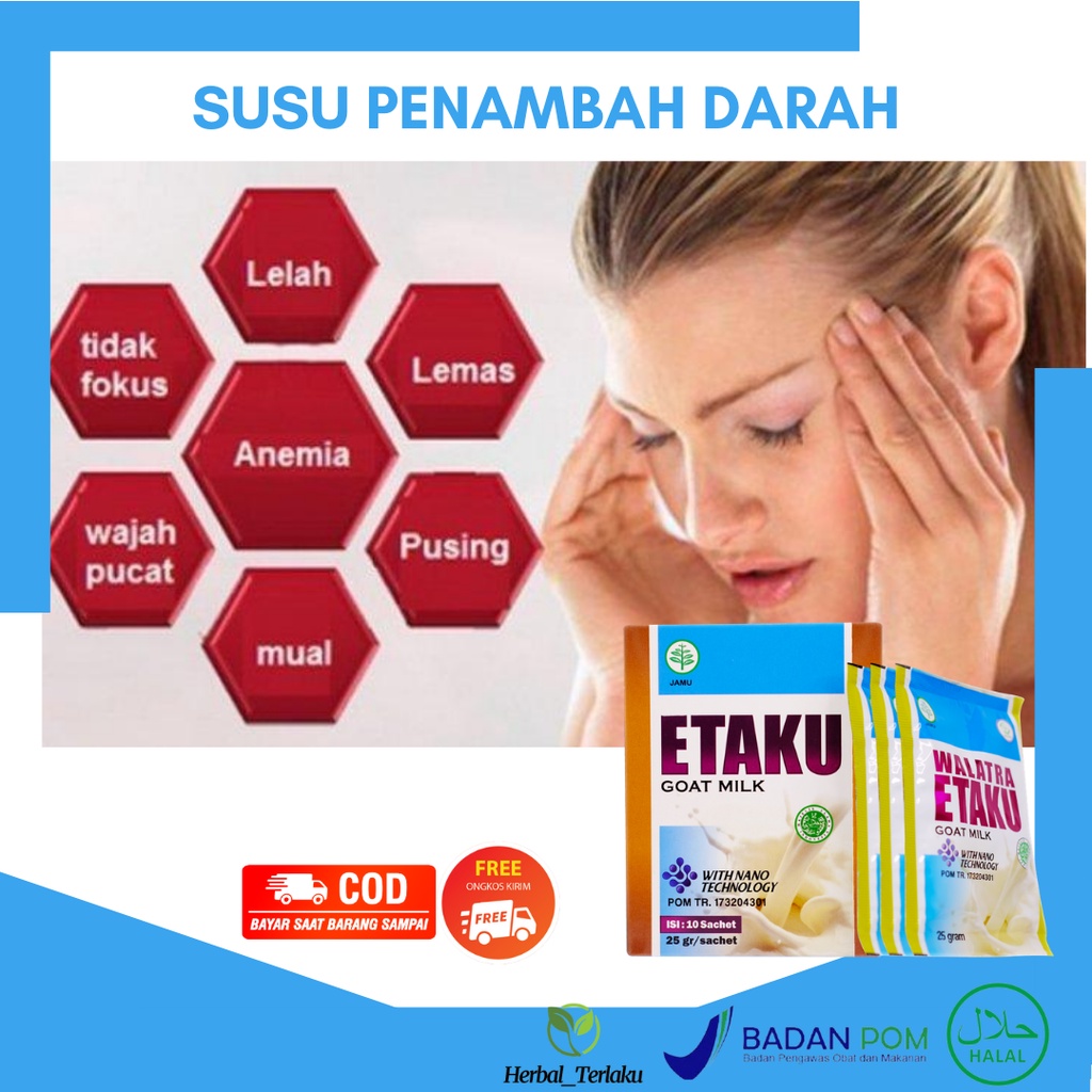 

Susu Kambing Penambah Darah Anemia Tekanan Darah Rendah Kurang Sel Darah Merah Dan Putih Leukopenia Hb Darah Kurang Mudah Letih Dan Lesu Kepala Pusing Trombosit Darah Kurang Suplemen Penambah Darah Dengan Susu Walatra Etaku 100% Alami HALAL MUI Dan BPOM R