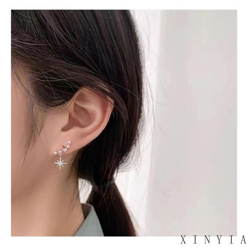 【COD】Anting Bentuk Bintang Hexagram Aksen Kristal Warna Emas Untuk Wanita