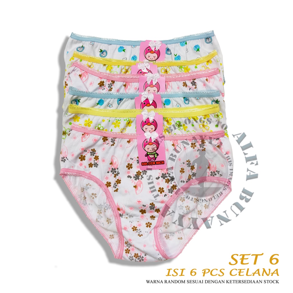 [6 Pcs] Celana Dalam Anak Perempuan Motif Floral Golden Nick CD ABSA043