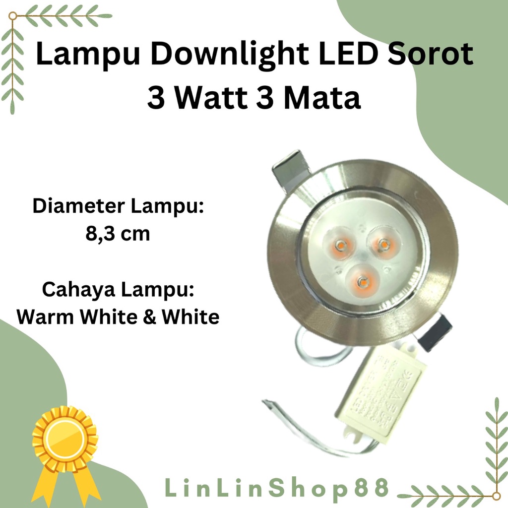 Lampu downlight led 3 mata 3 watt Silver lampu plafon