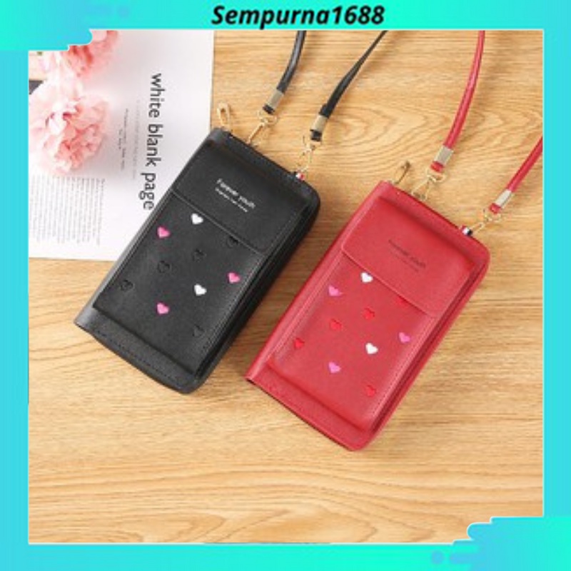 ⭐SMP⭐ Dompet Panjang Wanita Free Tali Dompet Wanita Motif Love Import Q58