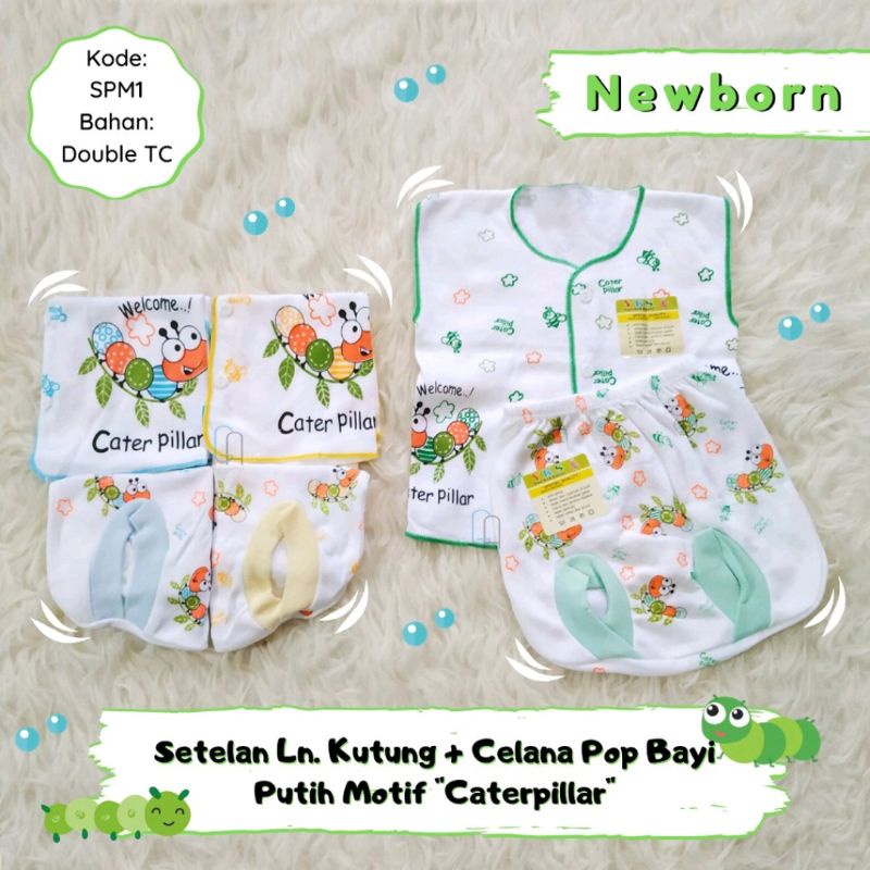 Setelan Baju Kutung + Celana Pop Bayi Newborn Motif Caterpillar