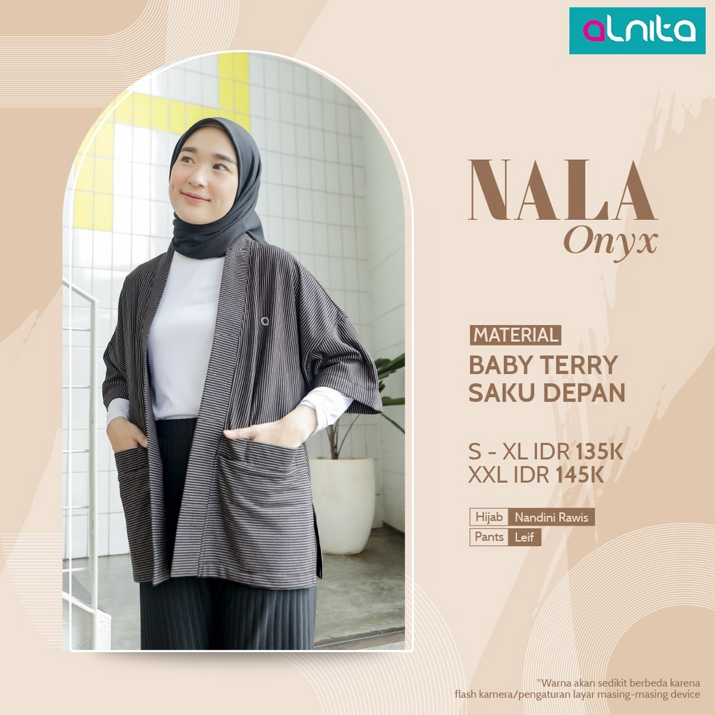 Alnita Outer NALA Bahan Baby Terry Outwear Wanita Polos Cardigan Muslimah Casual Look