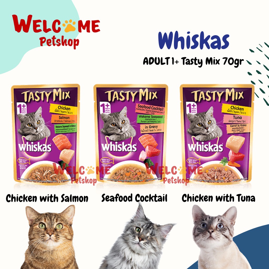 Whiskas Tasty Mix Adult 1+ Makanan Kucing Basah Wet Food 70gr Cat