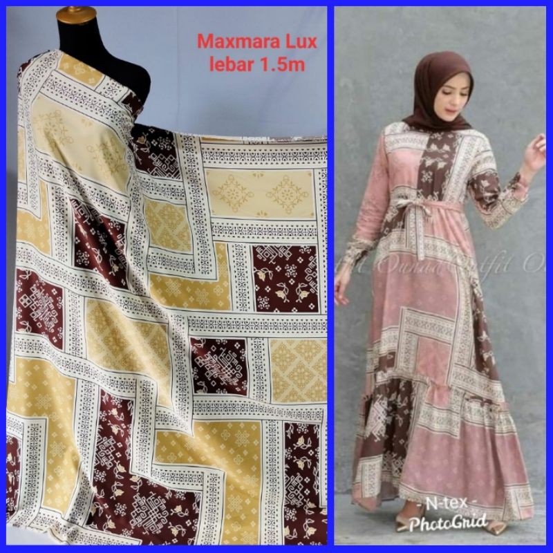 Kain Maxmara Lux motif Etnic Kuning cocok untuk gamis tunik dress (harga per 0,5m)