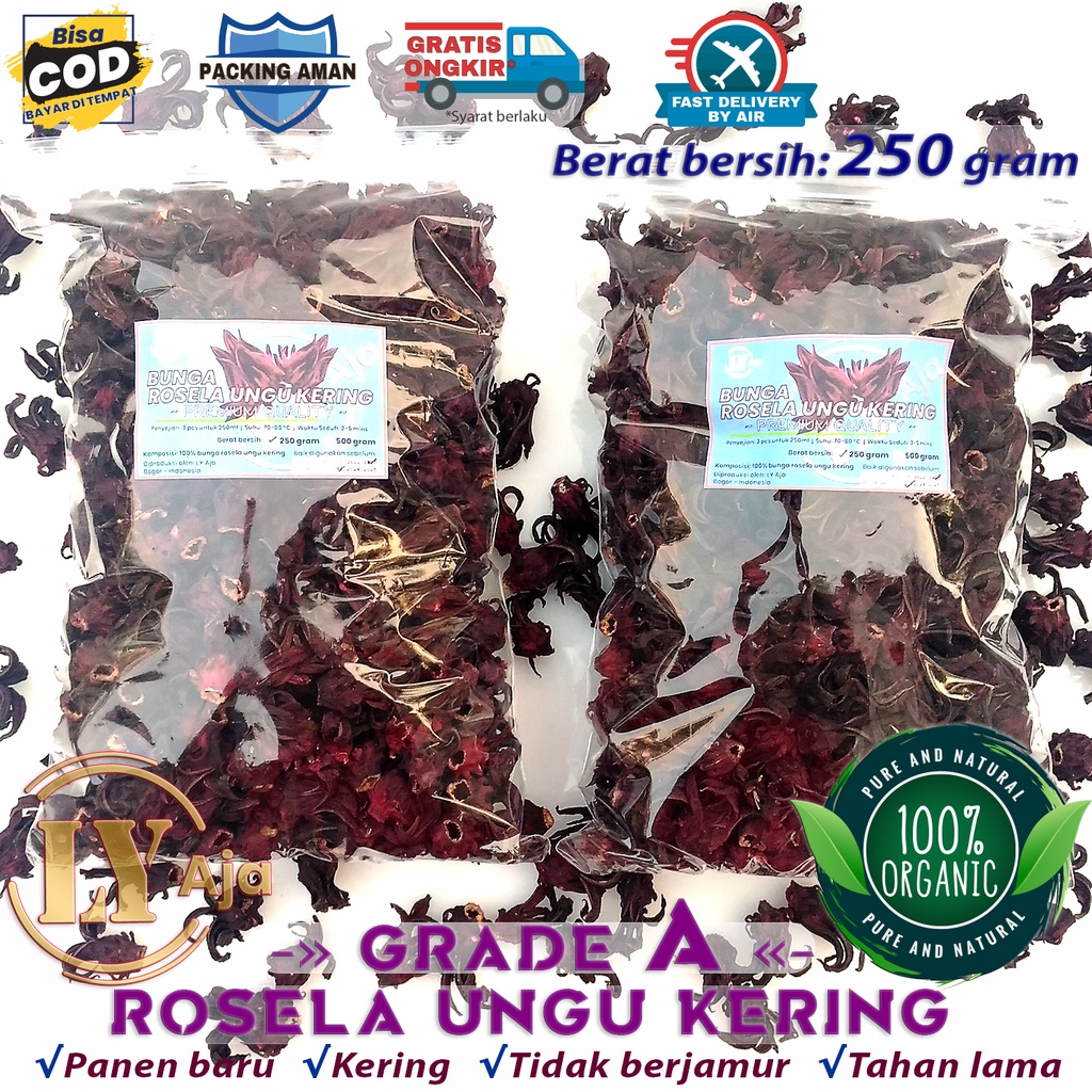 Teh Bunga Rosela UNGU Kering 250 Gram Rosella Roselle Grade A Premium LY Aja 250 Gr Herbal Pelangsing Diet