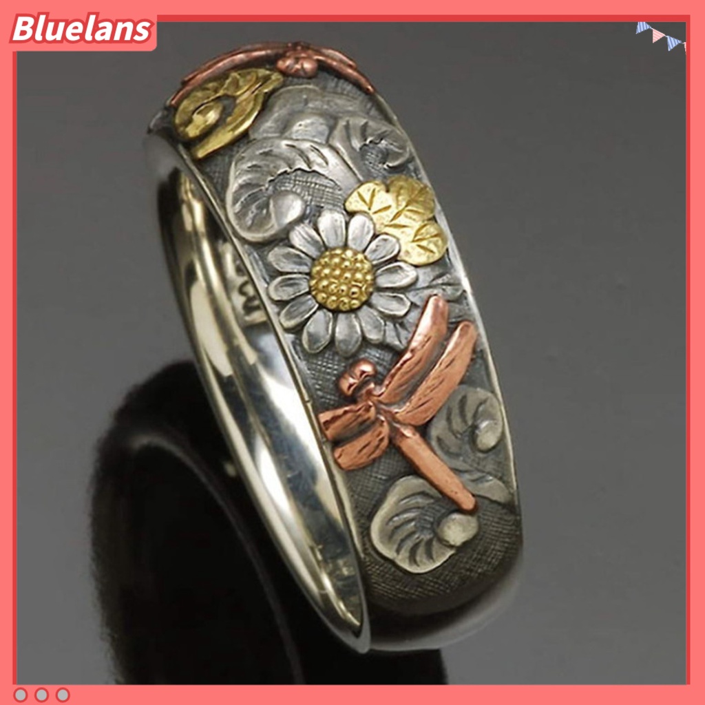 Bluelans Cincin Desain Capung Bunga Matahari Bahan Alloy Gaya Vintage Untuk Pesta