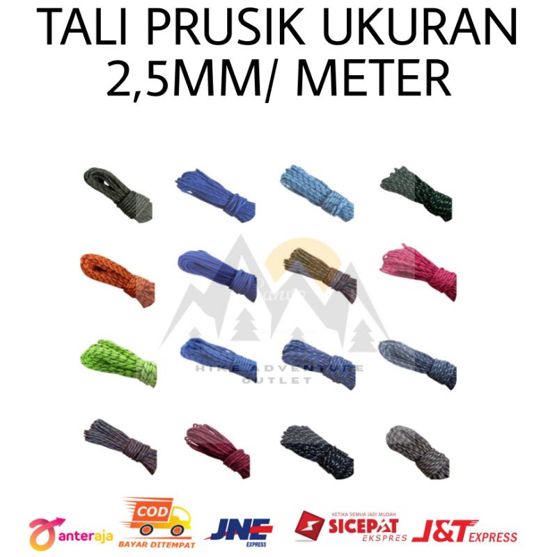 tali prusik / tali gelang / tali paracord Ukuran 2,5mm &amp; 3mm Per Meter