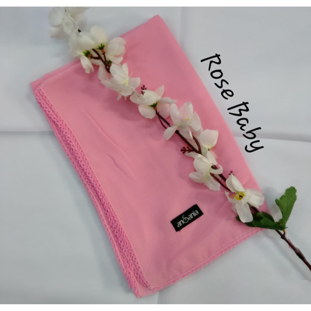 Kerudung Segiempat Bella Crochet Ansania PollyCotton Jilbab Bella Butik Hijab Segi Empat Rumah Hija'b-ROSE BABY
