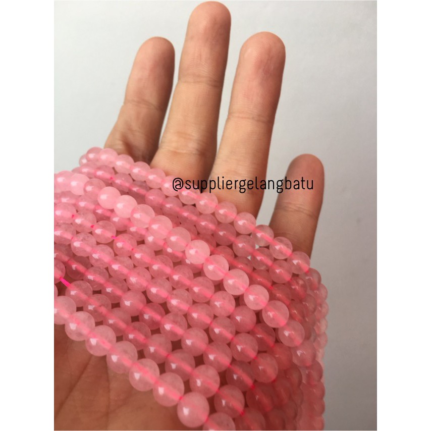 batu kristal rose quartz pink kuarsa crystal stone healing 6mm gelang aksesoris fashionable wanita