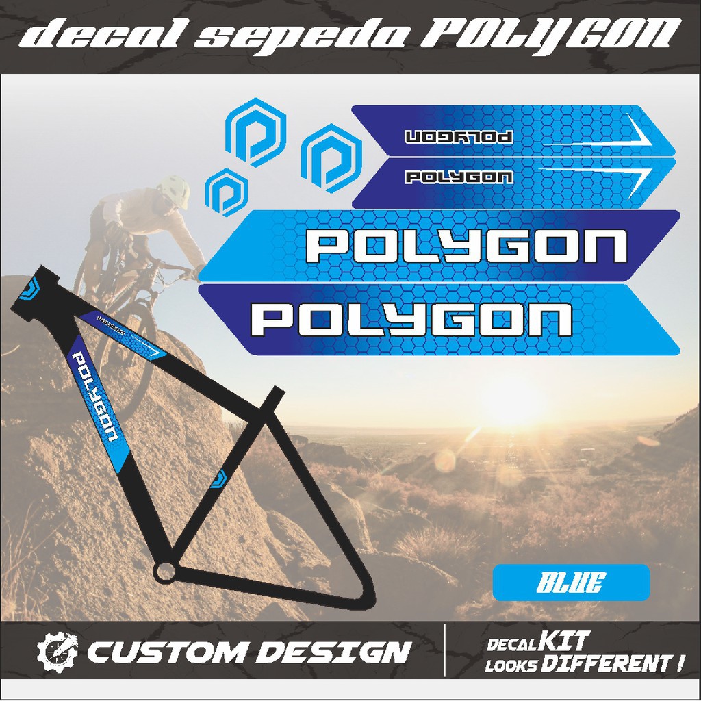 STICKER DECAL SEPEDA MOTIF POLYGON WARNA BLUE HIJAU STABILO RED RED BLUE SILVER YELLOW