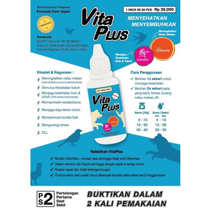 VITA PLUS 30ML VITAMIN UNTUK KUCING, ANJING, KELINCI DAN BURUNG