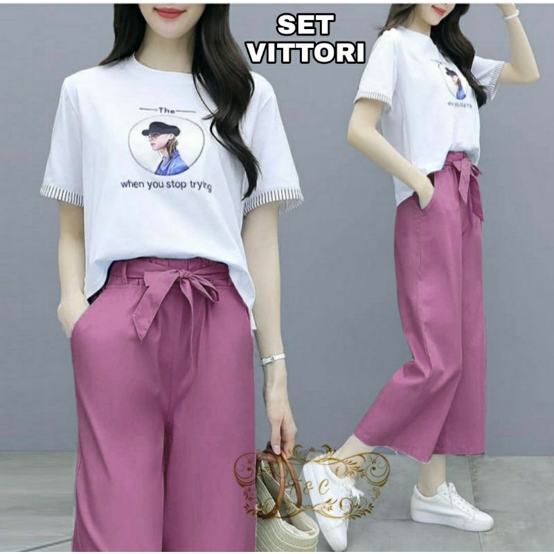 Setelan Vittori One Set Wanita Trendy Kekinian Cantik Terbaru 2021 Setcel Blouse Korean Modis Fit L