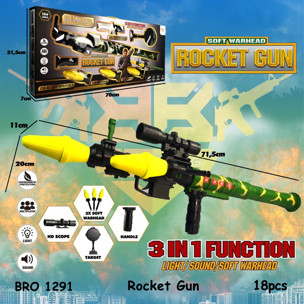 MURAH BRO1503 BRO1336 BRO1500 BRO1291 Bazoka Basoka Rocket Gun Pistol Pistolan Peluru Busa Nempel Soft Bullet Automatic Elektrik Baterai Batre Tembak Tembakan Rapid Fire Mainan Anak Laki Laki Besar Murah BIGBANG